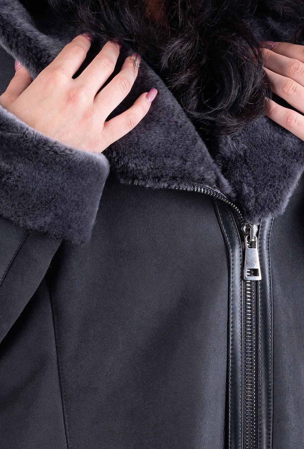 Dorota Hooded Sheepskin Coat in Grey