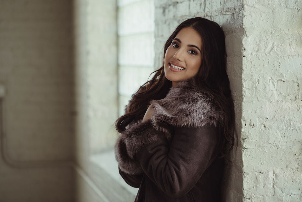 Wiktoria Hooded Sheepskin Coat--Brown (only 1 left in size 6-8 US)