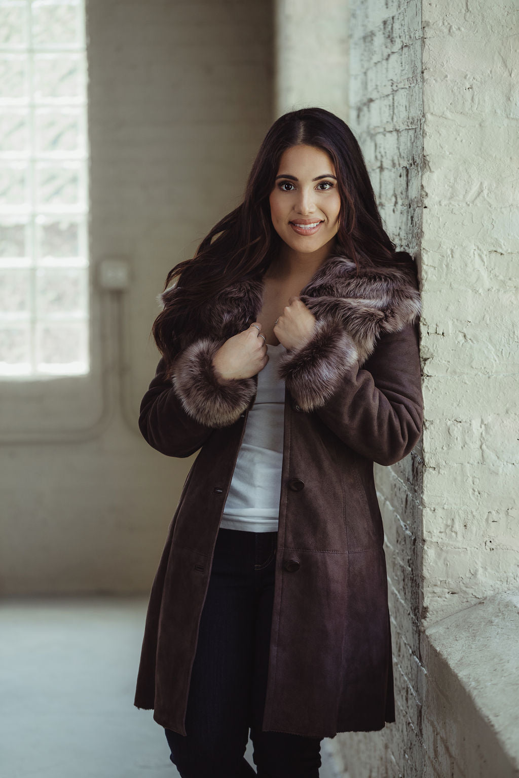 Wiktoria Hooded Sheepskin Coat--Brown (only 1 left in size 6-8 US)