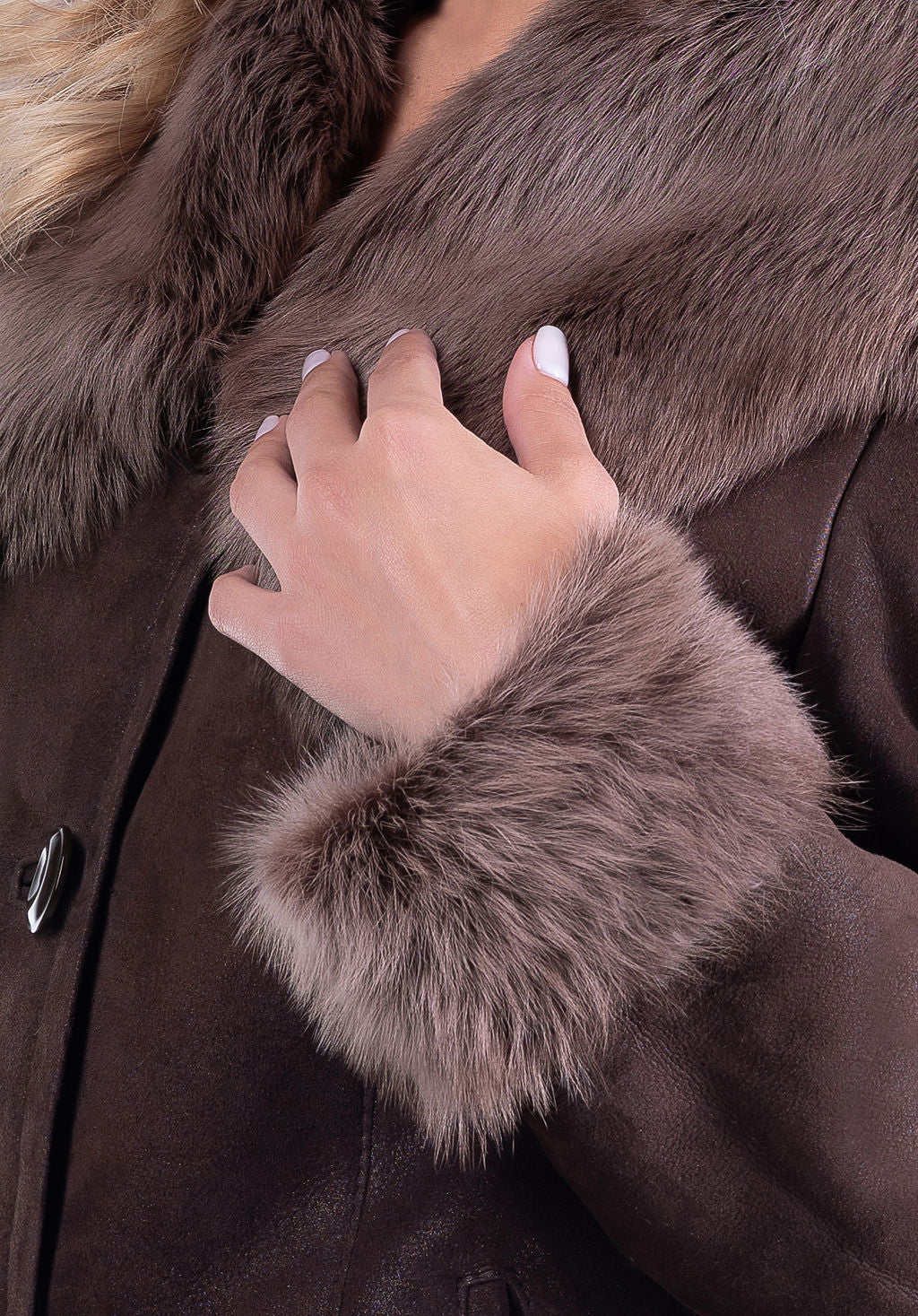 Ewka Hooded Sheepskin Coat in Dark Brown