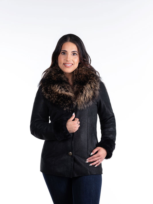 Sylvia Sheepskin Coat, Black