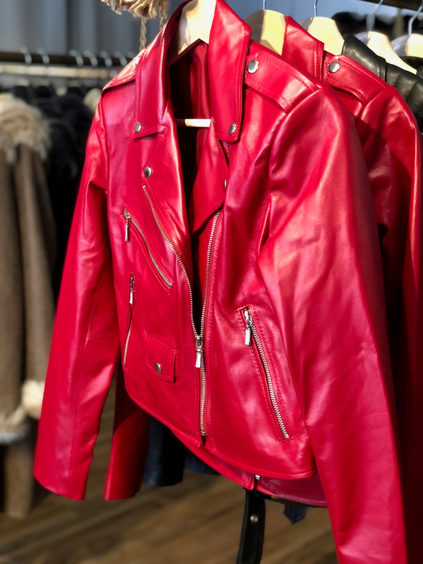 Red Lambskin Leather Ramoneska