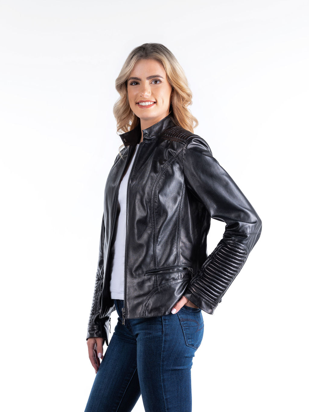Linda Lambskin Leather Jacket in Black