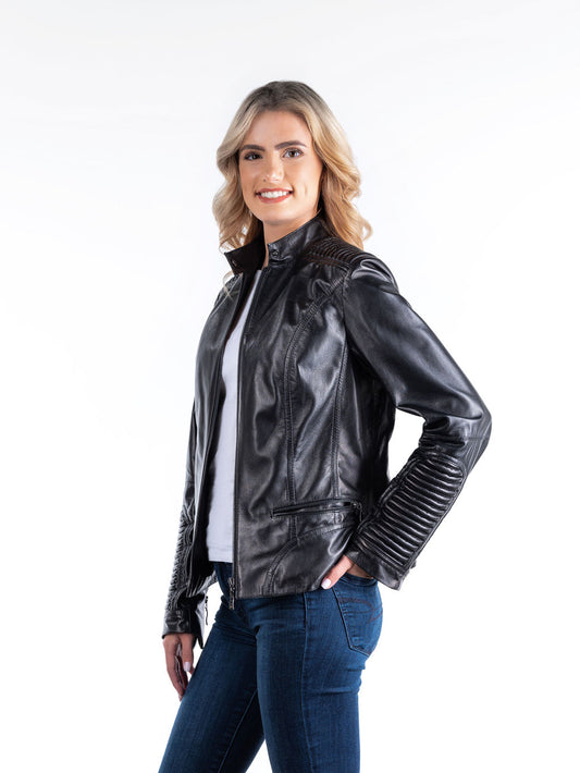 Linda Lambskin Leather Jacket in Black