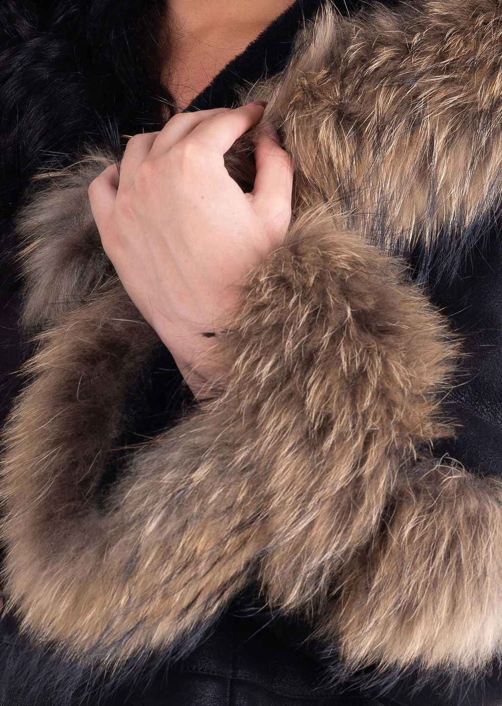 Renata Hooded Sheepskin Coat in Black
