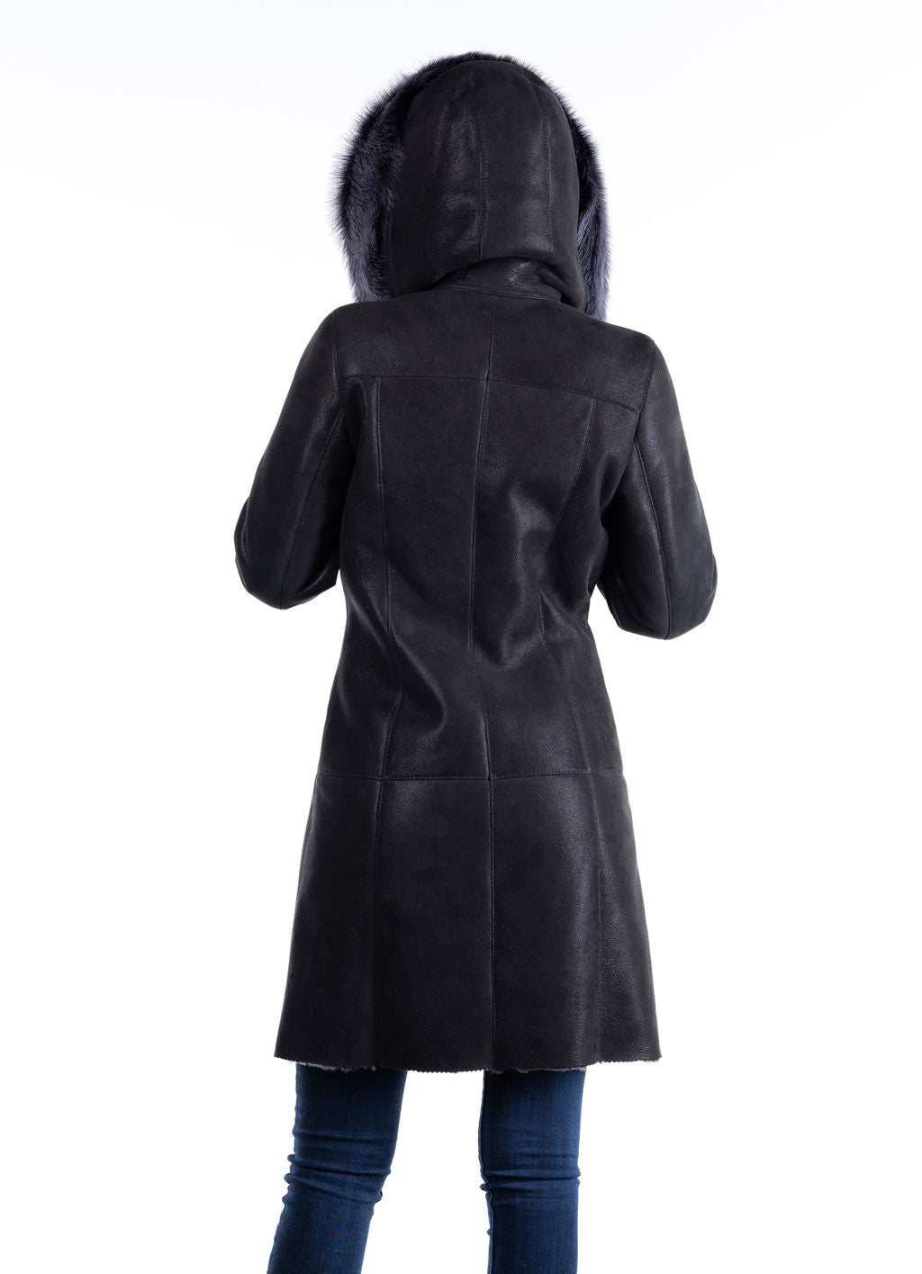 Wiktoria Hooded Sheepskin Coat, Black (only 1 left in US size 4-6)