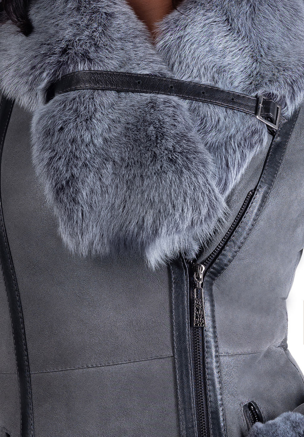 Lena Hooded Sheepskin Coat in Grey