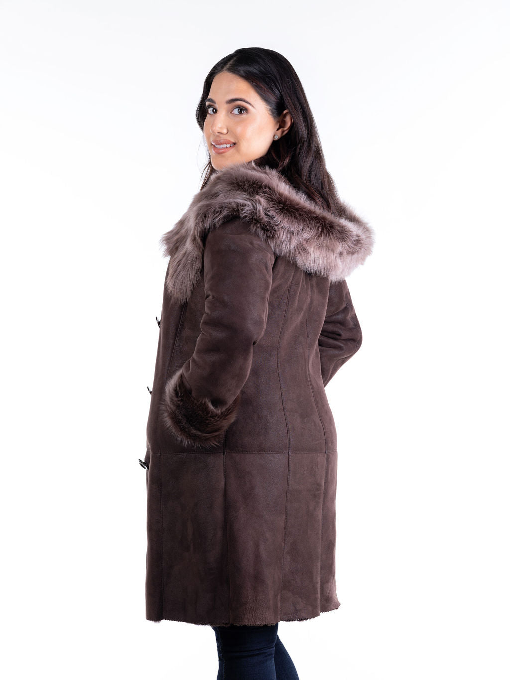 Wiktoria Hooded Sheepskin Coat--Brown (only 1 left in size 6-8 US)