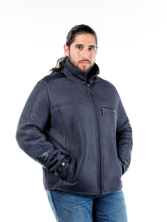 Leon Sheepskin Bomber Jacket in Navy