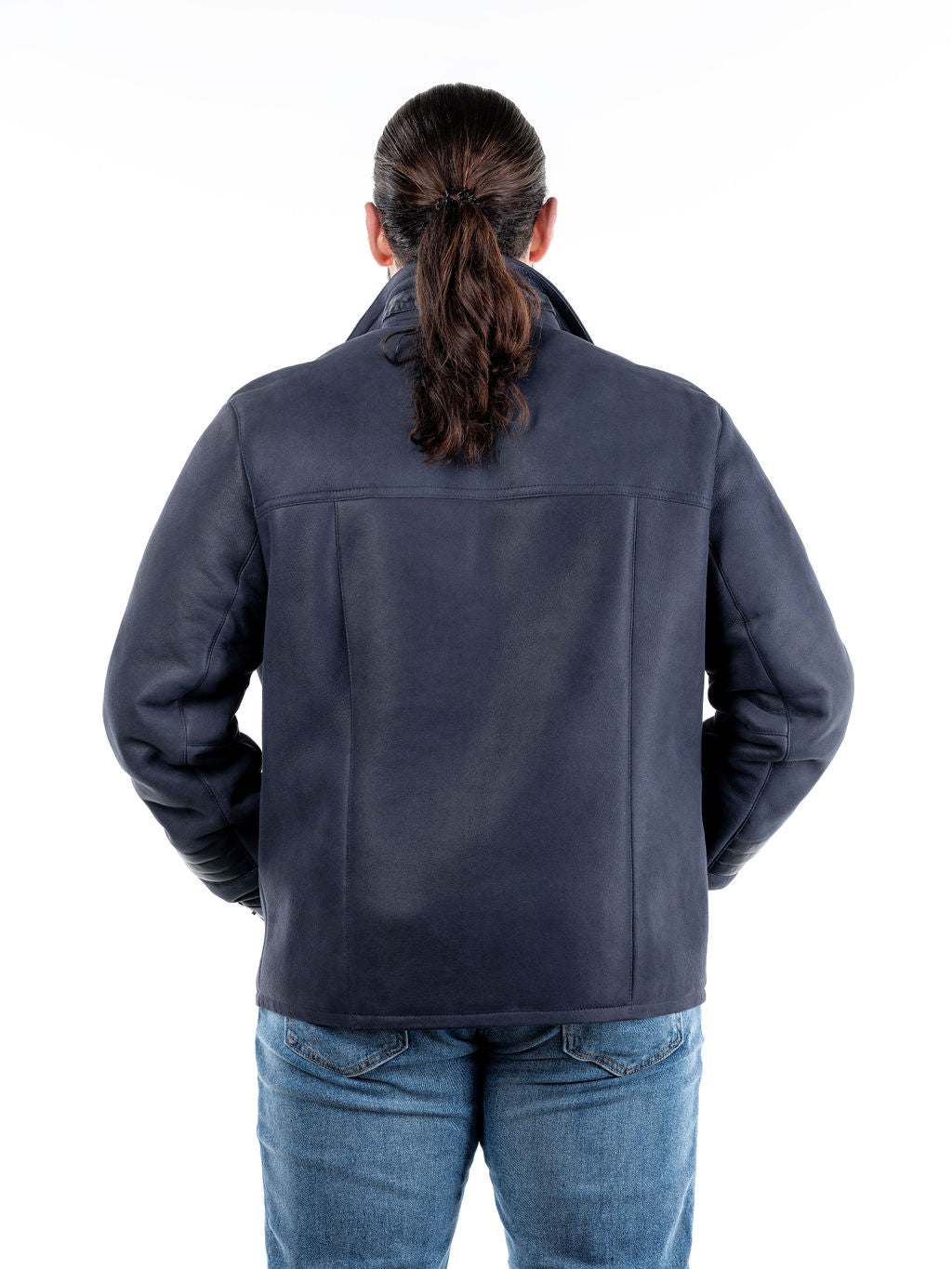 Leon Sheepskin Bomber Jacket in Navy