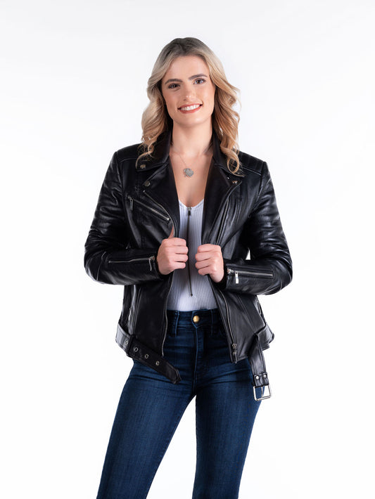 Ramoneska Lambskin Leather Moto Jacket in Black