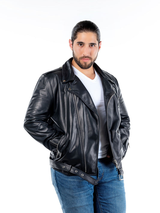 Men's Ramoneska Lambskin Leather Moto Jacket in Black