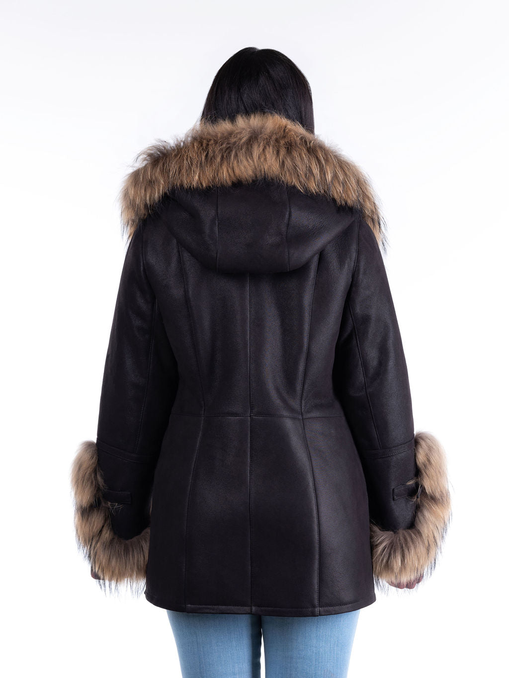 Renata Hooded Sheepskin Coat in Black