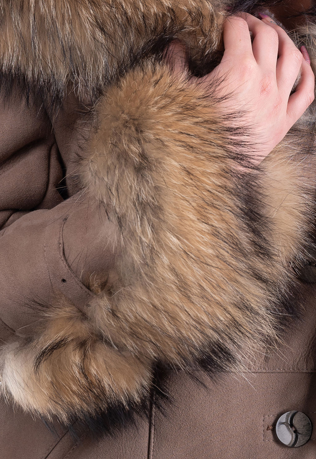 Renata Hooded Sheepskin Coat in Light Brown (only 1 left--US 10-12 size)