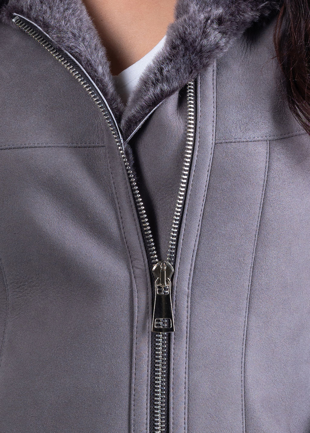 Sara Hooded Sheepskin Coat in Grey
